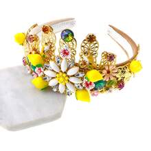 1 Pc Wide Edged Rhinestone Headband, Fashionable And , With A Crystal Like Lemon Headpiece For Fashionable Hair Styling - Headband - View 3