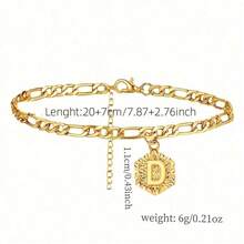 1pc Fashionable Personalized Letter A-C Hexagon Shaped Gold-Plated Chain Anklet, Suitable For Daily Wear, Outings, Beach Activities - Gold - View 6