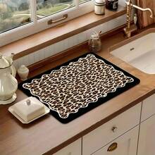 1 pieza Felpudo de cocina súper absorbente y de secado rápido con base antideslizante, apto para barra de café, mesa de comedor - Superficie de fácil limpieza y diseño de secado rápido, se adapta a cocinas modernas o tradicionales, accesorios de barra de café, decoración del hogar con estilo - Estampado de leopardo cálido - Ver 7