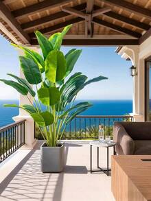1pc Large Artificial Paradise Bird Tree Tropical Fake Banana Leaves Big Size Plastic Palm Plant Leaves Home Garden Decor (Planter Not Included) - Green - View 5