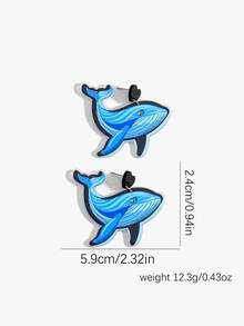 Khuyên tai hình cá heo xanh dễ thương, khuyên tai hình động vật bằng acrylic dành cho nữ, thích hợp đeo hàng ngày. - Nhiều màu - Xem 5