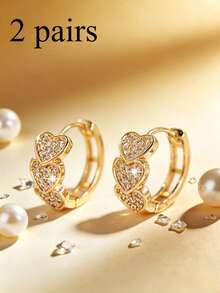 一对优雅奢华精致的心形耳环，适合宴会、派对、日常通勤、婚礼及各种场合佩戴，女士珠宝耳环 - 彩色 - 查看 6