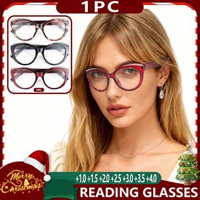 1 pieza Gafas de lectura con montura grande y forma de ojo de gato para mujer, con decoración de brillo único, colores de moda de alta calidad, regalo ideal para fiestas, gafas de lectura elegantes para uso diario