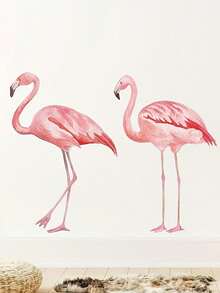 1pc Removable Flamingo Wall Sticker, Peelable Countryside Style Art Mural Decor Suitable For Bedroom, Living Room - D - View 5