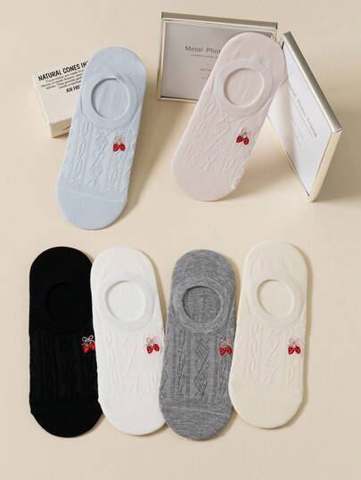 1/3/6 Pairs Women Boat Socks, Cute Strawberry Invisible Ankle Socks, Argyle Mesh Breathable Shallow Mouth Socks, Suitable For Daily Commute, Student, Casual Wear, Random Colors