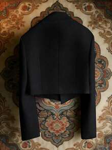 Plus Size Women Solid Color Cropped Thin Blazer Black - Black - View 3