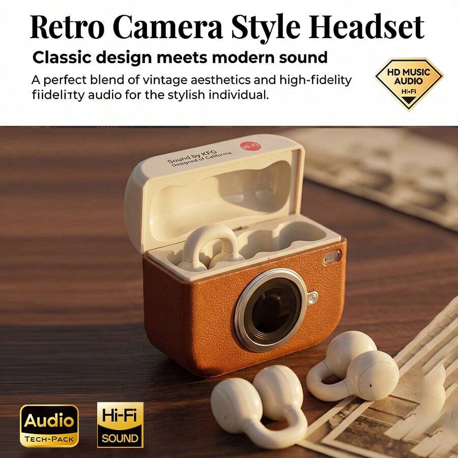 新款真無線夾耳式運動藍牙 6.0 耳機，音樂掛耳式、舒適 TWS HiFi Dolby 低音立體聲 HD 通話耳機，適用 Android 和 手機、遊戲耳機，情侶商務智能耳機，適合作為禮物