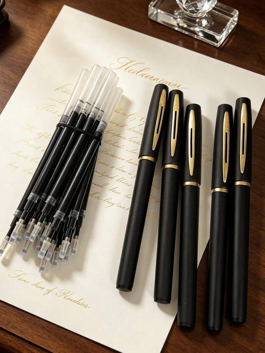 22/21 piezas Bolígrafos de punta de bola con acabado mate (incluye 2/1+20 recambios). Bolígrafos de punta de bola con revestimiento negro mate de alta calidad y experiencia de escritura suave. Incluye 20 recambios de 0.5mm de gran capacidad, adecuados para oficina, negocios, firma de documentos y regalo.