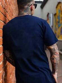 Minimalist Short-Sleeved T-Shirt With Print, Versatile And Casual For Everyday Wear, Spring/Summer - 海軍藍 - 查看 2