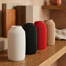 1pc Modern Minimalist Aesthetic Matte Flower Vase, Nordic Boho Vertical Ribbed Mini Cylindrical Decorative Vase For Pampas Grass Dried Artificial Flowers, Home Decor Living Room Bedroom Kitchen Bathroom Office Wedding Easter Spring Table Centerpieces - A - View 5