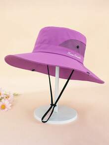 1pc Kids Ponytail Sun Hat, Wide Brim, UV Protection, Suitable For 3-8 Years Old Girls, Beach Bucket Hat - 1PC - View 35