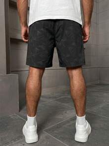 ALTZTAR Men's Geometric Print Drawstring Shorts, Quick-Dry Breathable Summer Casual Pants - Black - View 3