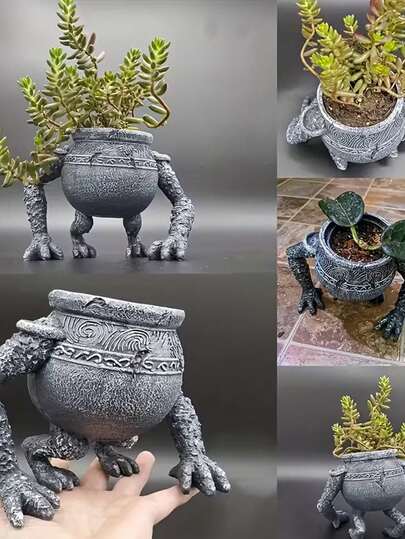 1pc Toxic King Cauldron Planter Statue, Creative Realistic Resin Figurine Decor, Home Decoration Yard Craft, Outdoor Statue Garden Decor