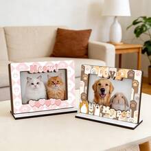 2pcs Cute Pet Paw Print Wooden Photo Frames, Cat & Dog Picture Desktop Display Stand, Brown Cartoon Animal Border Frames, Bedroom & Living Room Decor - A - View 5