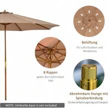 Wooden Parasol 300 Cm, Garden Parasol, Balcony Parasol, Bamboo, Khaki - B - View 5