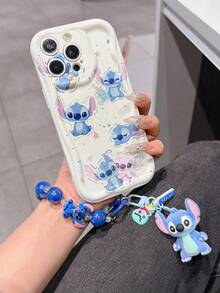 Disney Has Authorized, Phone Case - Chain Set, The Stitch Lilo & Stitch Phone Case Plus A Silicone 3D Or Fluffy Style Stitch Bracelet With Metallic Ring Removable Bracelet, Stitch And Angel Pattern, Compatible With Iphone 17/16/15/14/13/12/11/XS/XR/X Plus Pro Max, Wavy Design Phone Case For Girl, A Stylish Cartoon Summer Phone Case, The Perfect Gift Choice, Phone Protection, Durable Phone Cover, Great Gift For Friends And Family - Kiểu trắng B - Xem 2