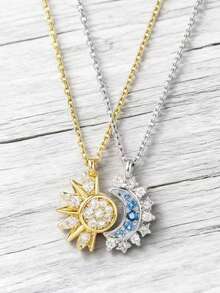 Sun Moon Magnetic Couple Necklace Set, Gold Silver CZ Crystal Matching Pendant Jewelry For BFF - 金銀色 - 查看 4