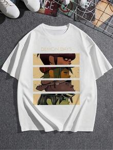 Playera informal de verano para mujer con estampado de la banda , cuello redondo, manga corta, 100 % algodón, 220 g de algodón grueso. - Blanco - Ver 3