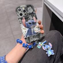 Disney Has Authorized, Phone Case - Chain Set, The Stitch Lilo & Stitch Phone Case Plus A Silicone 3D Or Fluffy Style Stitch Bracelet With Metallic Ring Removable Bracelet, Stitch And Angel Pattern, Compatible With Iphone 17/16/15/14/13/12/11/XS/XR/X Plus Pro Max, Wavy Design Phone Case For Girl, A Stylish Cartoon Summer Phone Case, The Perfect Gift Choice, Phone Protection, Durable Phone Cover, Great Gift For Friends And Family - 白色款式B - 查看 1