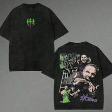 Ropa de hombre; Camisetas de verano; Camiseta de algodón con estampado gráfico; Camiseta con estampado de anime; Camiseta retro lavada para hombre; Camiseta de lucha libre; Camiseta para fan - Negro - Ver 5