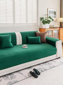 1pc Solid Color Ultrasonic Process Sofa Cover, 3D Striped Design Sofa Cushion Jacquard Quilted Craft, Warm And Soft, Pet-Friendly, Dirt-Resistant And Scratch-Resistant, Suitable For All Seasons, Applicable To Living Room, Bedroom, Outdoor, Suitable For 1/2/3/4 Seater Sofa Cover - Green - View 6