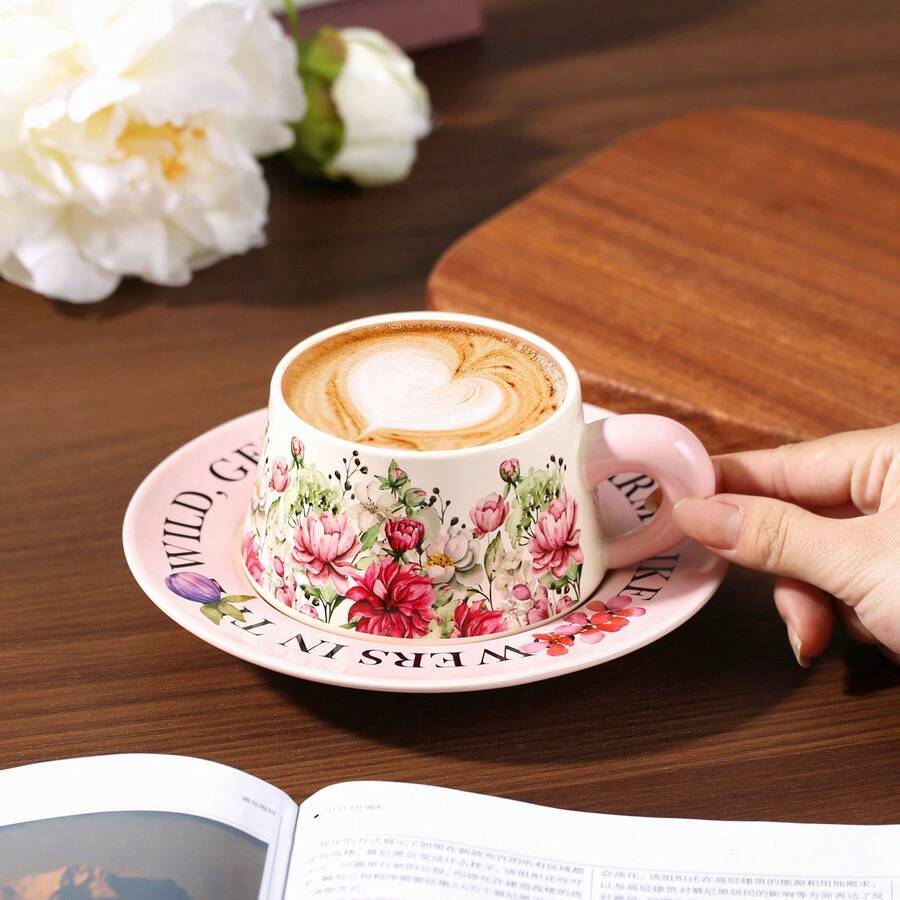 Bộ tách và đĩa sứ họa tiết hoa và bướm, bộ tách và đĩa cà phê kiểu Châu Âu, bộ tách trà chiều thanh lịch tối giản, bộ tách và đĩa ăn sáng, thích hợp cho gia đình, nhà hàng, quán cà phê, phòng khách, tiệc tùng, quà tặng tốt nghiệp, quà sinh nhật, bộ tách đôi. - Hồng - Xem 1