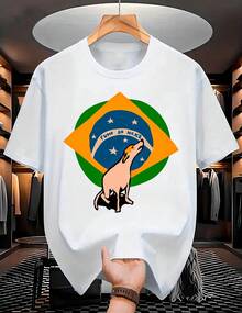 "Road To The Sixth Title" Brazil World Cup T-Shirt, Caramel Dog Design, Men's And Women's, 100% Cotton - 白色 - 查看 1