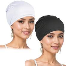 Awegeo 2 chiếc khăn trùm đầu lót thoáng khí dành cho nữ, thích hợp để đội hàng ngày hoặc ngủ. - Nhiều màu - Xem 6