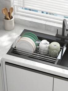 1pc Expandable Stainless Steel Sink Strainer Basket, Retractable Drain Rack, Dish Drying Rack, Lightweight Compact Design, Suitable For Kitchen Sink Storage, Metal Sink Drain Basket - Drain Rack - View 4