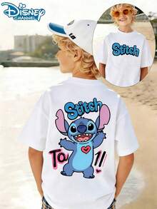 Disney Lilo & Stitch Kids T-Shirt, Double-Sided Print Cotton Short Sleeve, Boys Girls Casual Summer Top - 白色 - 查看 1