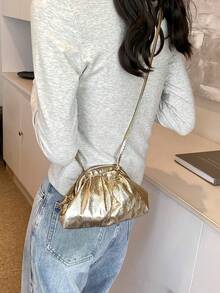 迷你时尚优雅纯色夹扣单肩包、迷你斜挎包、手机袋、零钱包、口红盒、超迷你包 - 金色 - 查看 4