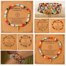 1 pieza Nuevo brazalete de moda con cristales de colores mixtos y cuentas, chapado al vacío, regalo exquisito para mujeres y niñas, regalo de Pascua, viene con tarjeta de bendición, excelente para mejores amigas - Multicolor - Ver 2