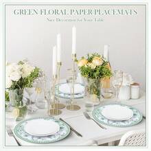 100 Pack Floral Butterfly Paper Placemats 13 Inch Pink Flower Round Table Mats Spring Summer Disposable Paper Place Mats For Tab - Green - View 5