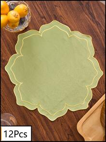 1/2/4/6/12pcs Floral Embroidered Solid Color Round Placemats, Fresh Minimalist Style For Kitchen, Dining Table, Cup, Bowl, Plate Non-Slip Pads, Suitable For Holidays, Parties, Birthdays, Weddings, Dinners, Offices, Coffee Tables, Home Decor, All Seasons, Easter Decor, Easter Gifts, Table Decorations - Green - View 15