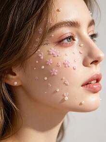 1pc 5D Stereoscopic Sakura Face Sticker, European And American Style Makeup Decoration With Pearl, Youthful And Gentle Atmosphere, Y2K, Face Glitter, Carnival, Face Decor,Concert Look,Face Gems - Multicolor - View 3