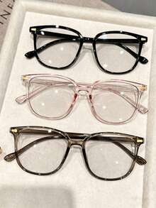 3 Pairs Geometric Pattern Colorful Elegant Vibrant Chic Ins-Style Glasses Set, Suitable For Outdoor Travel, Daily Life, Driving, Camping, Street Photography And Other Fashionable Accessories, Fits All Face Shapes - 3pcs Black Transparent Pink Tea Gray - View 3