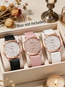 Set de 6 relojes de cuarzo minimalistas - Negro, Blanco y Rosa, con pulsera a juego con estampado de mariposa - Multicolor - Ver 8