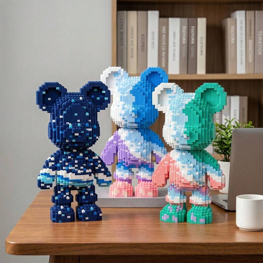 4660pcs Gradient Bear Building Blocks Set - Large DIY Stress Relief Assembly Toy, Colorful Pixel Art Bear Model, Suitable For Teenagers And Adults Room Decor, Perfect Gift For Birthday, Mother's Day, Christmas, Valentine's Day And Graduation - Multicolor - View 1