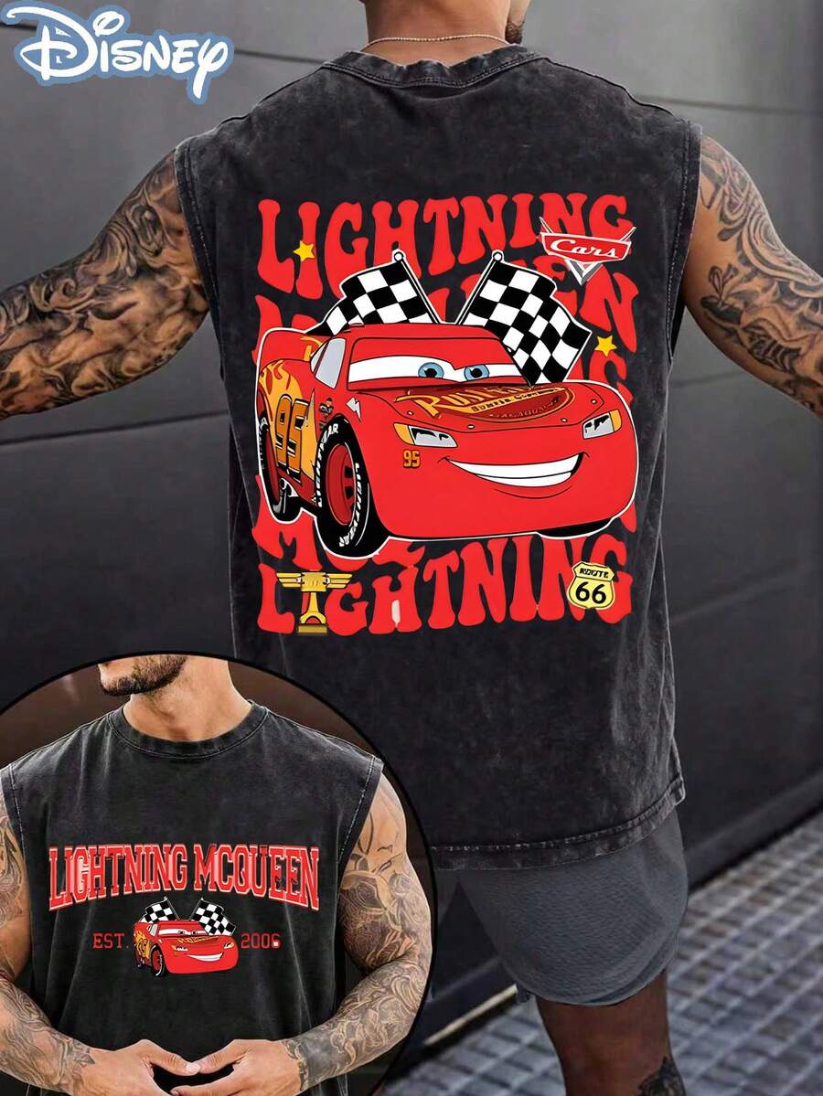Disney Camisetas sin mangas para hombre con licencia oficial, 100 % algodón, estampado Sulley Mike EST.2013, lavadas, 230 g, cuello redondo estilo retro vintage, ropa cómoda e informal. - Negro - Ver 1