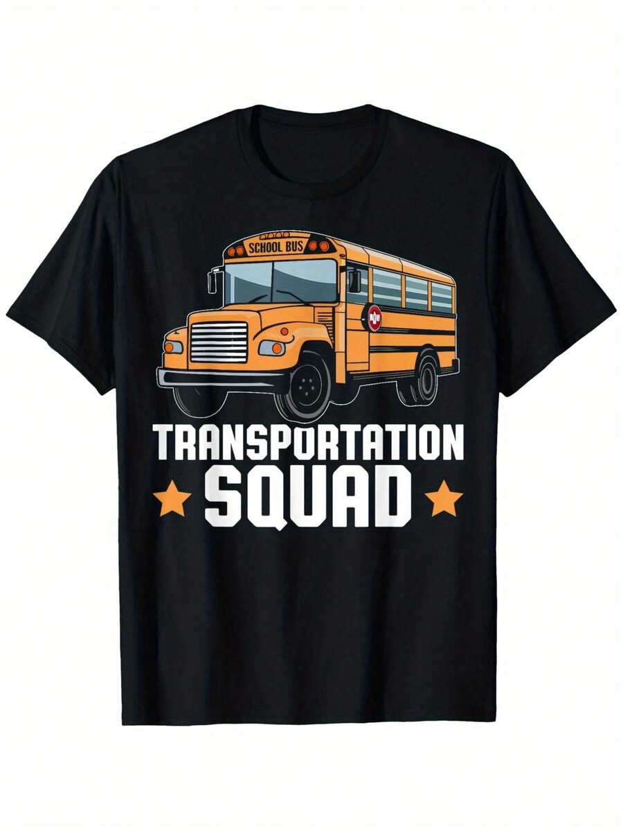 Camiseta Divertida de Transportación Squad para Conductor de Autobús Escolar, Adecuada para Hombres y Mujeres, Camiseta para Exteriores, 100% Algodón, Tallas S-XXXL - Negro - Ver 1