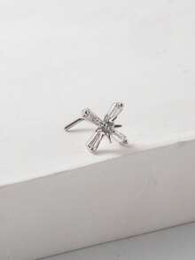 Pendientes de nariz de diseño de estrella, planeta y cometa de cobre con circonita cúbica, anillos de nariz falsos plateados en plata sin perforación, joyería de Body de moda tipo abrazadera para la nariz para mujeres - Plateado - Ver 7