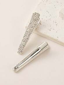 2pcs Crystal Rhinestone Invisible Hair Clips, Suitable For Festivals, Daily Wear, And Parties - Silver - View 3