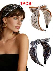 1pc Bohemian Style Random Floral Print Bow Headband, Wide Brim Hairband For Women, Fashion Versatile Headpiece, Mother's Day & Holiday Gift Hair Band Hair Hoop,Festival,Party - One Size - View 10