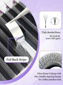 12 Rows C-Curl Narrow Spacing 4D Lashes, 4D W-Shape Natural Soft Fanned Out Volumizing & Lengthening Lashes - C - 查看 3