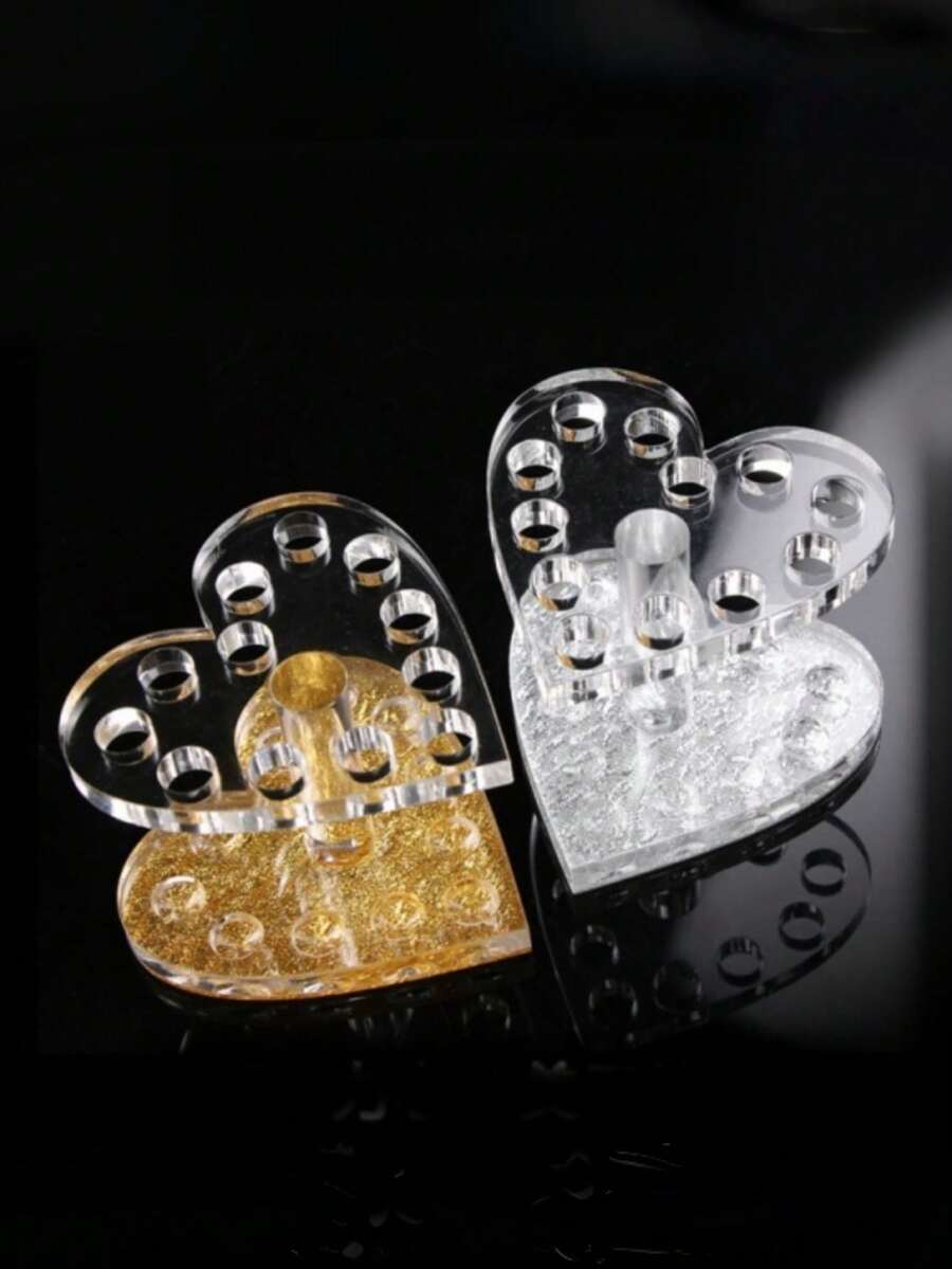 1pc Acrylic Gel Pen Brush Storage Rack, Heart-Shaped Display Stand, Desktop Organizer For Nail Brushes, Makeup Brushes, Eyeliner Pens, Suitable For Office, Home, Desktop Storage - Multicolor - View 1