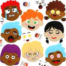 Juguete de fieltro de rompecabezas de expresión emocional, un juego para expresar emociones sociales, adecuado para manejar expresiones faciales, juego de interacción en el aula, incluye varias adiciones de características faciales - Multicolor - Ver 15