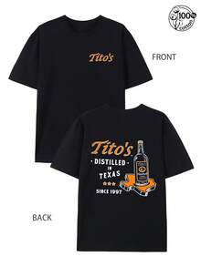Tito's Handmade Vodka Comfort T-Shirt, A 100% Cotton T-Shirt Themed Around Tito's Handmade Vodka, Austin Texas Label Shirt, Vodka Alcohol Shirt, Tito's Fan Gift, Men's Summer Casual Pattern T-Shirt, Suitable For Daily Street Wear, Outdoor Outings And Sports, Fashionable T-Shirt - 黑色 - 查看 3