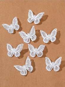 1/4/8pcs Lace Double Bow Hair Clips, For Daily Use, 6cm 3D Embroidered Butterfly Lace Hair Clips Hair Accessories DIY - Beige - View 5