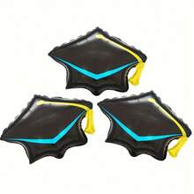 3 piezas, globos de aluminio con forma de birrete de graduación, perfectos para decoraciones de ceremonia de graduación escolar, decoraciones al aire libre, decoraciones de baile de graduación y arreglos de globos para fondos de fotos - Globo con forma de birrete de graduación - Ver 3
