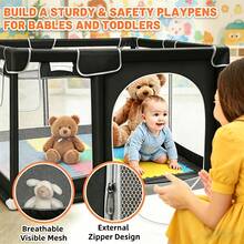 Baby Playpen,Baby Fence, Baby Playards For Babies And Toddlers,Baby Fence With Pull Tab And Handbag,Baby Fence Play Yards For Indoor & Outdoor With Breathable Mesh Anti-Fall Playpen,Baby Need - 黑色 - 查看 3